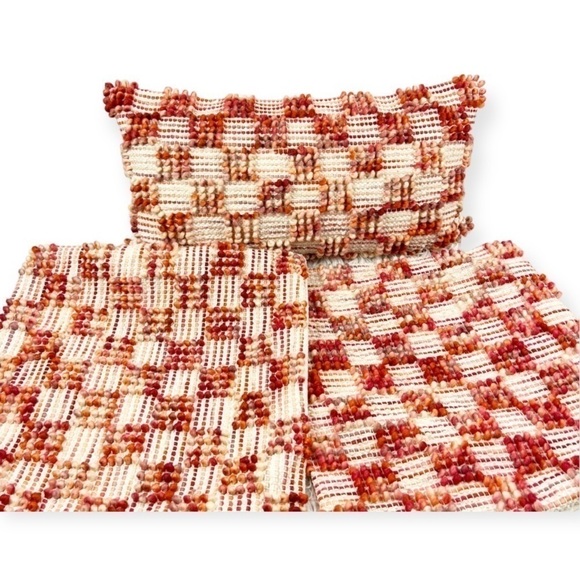 SET of 3 Textured Throw Pillow Cushion Covers Woven Tufted Rag Rug Bohemian - Picture 1 of 9